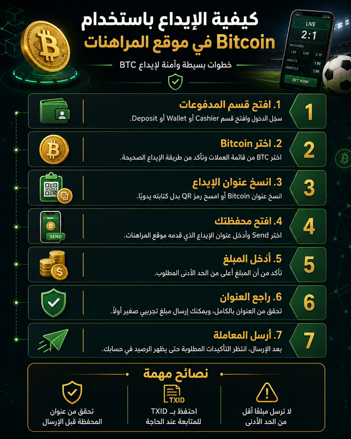 كيفية الإيداع باستخدام Bitcoin في موقع المراهنات